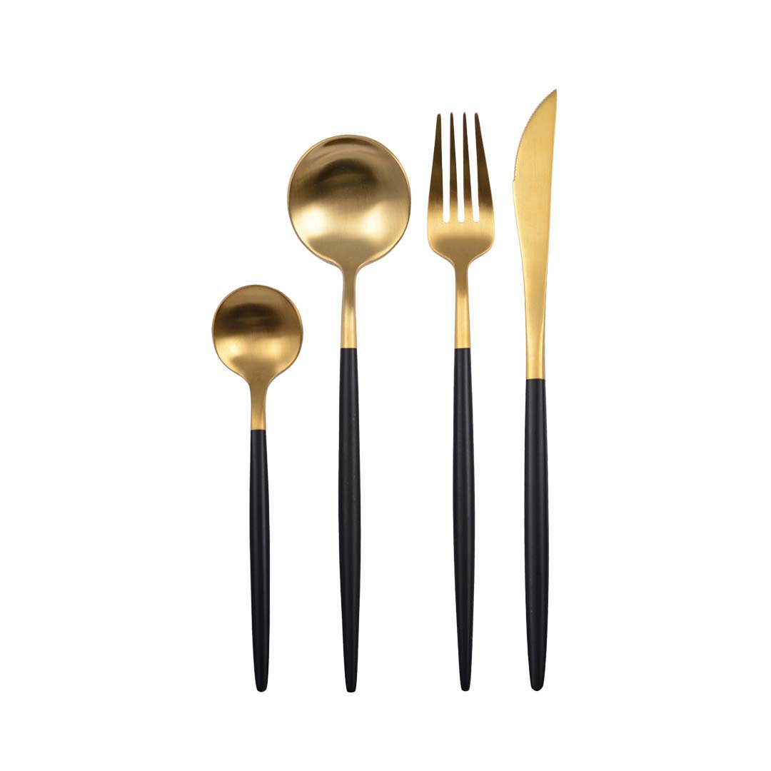 Aulica Gold & Black Cutlery Set – 24 Pieces