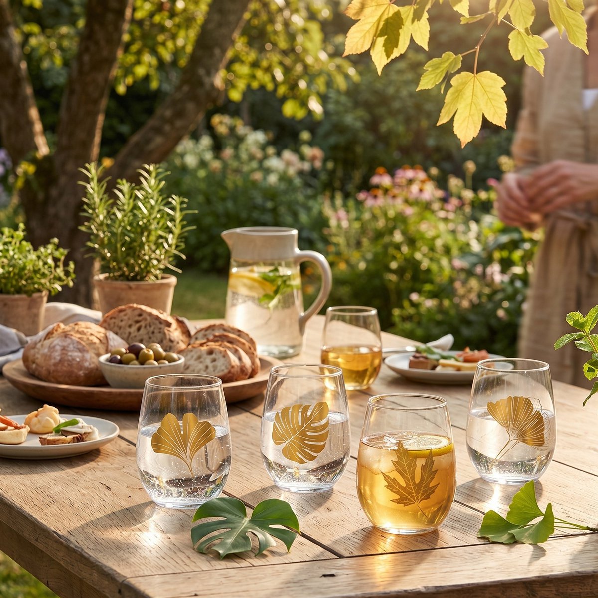 Aulica Gold Leaf Water Glasses Set of 4 angled view