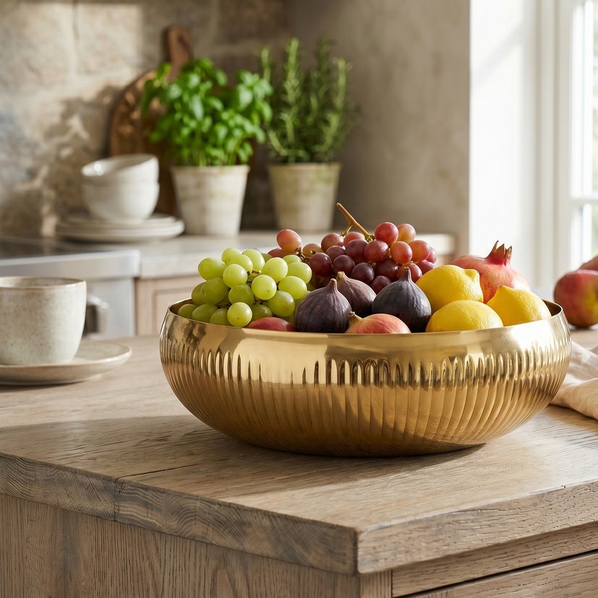 Aulica Gold Ribbed Fruit Bowl – 36 cm product view 4