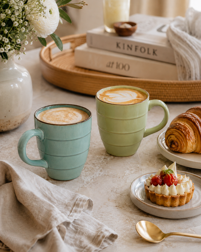 Green Ceramic Coffee Mug Set of 6 – 340 ml angled view