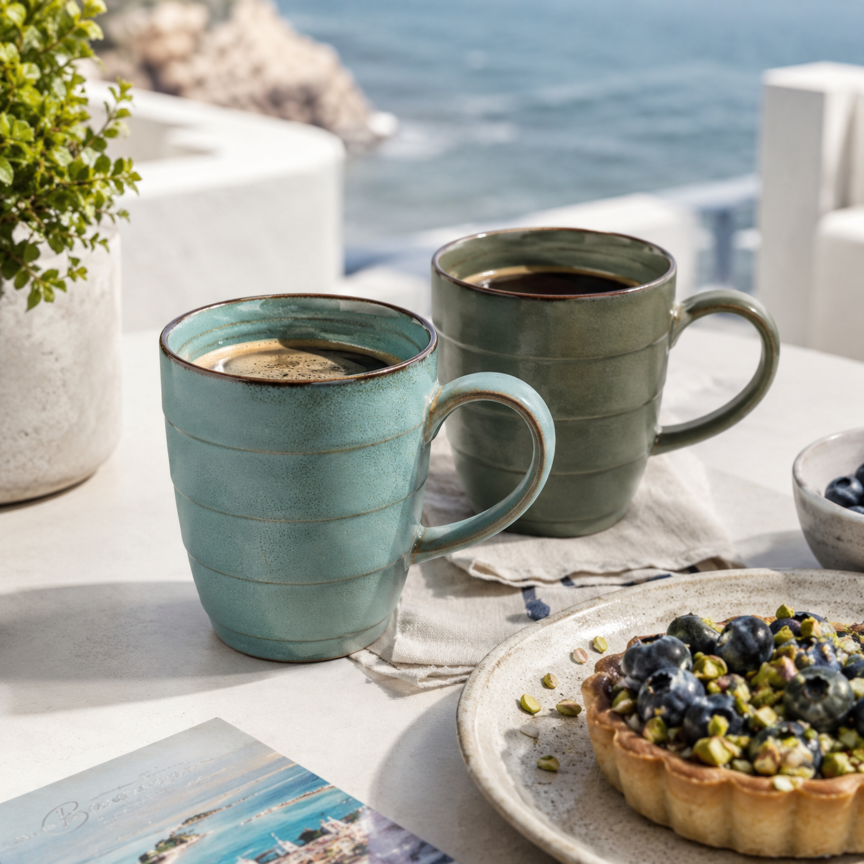 Green Ceramic Coffee Mug Set of 6 – 340 ml detail view