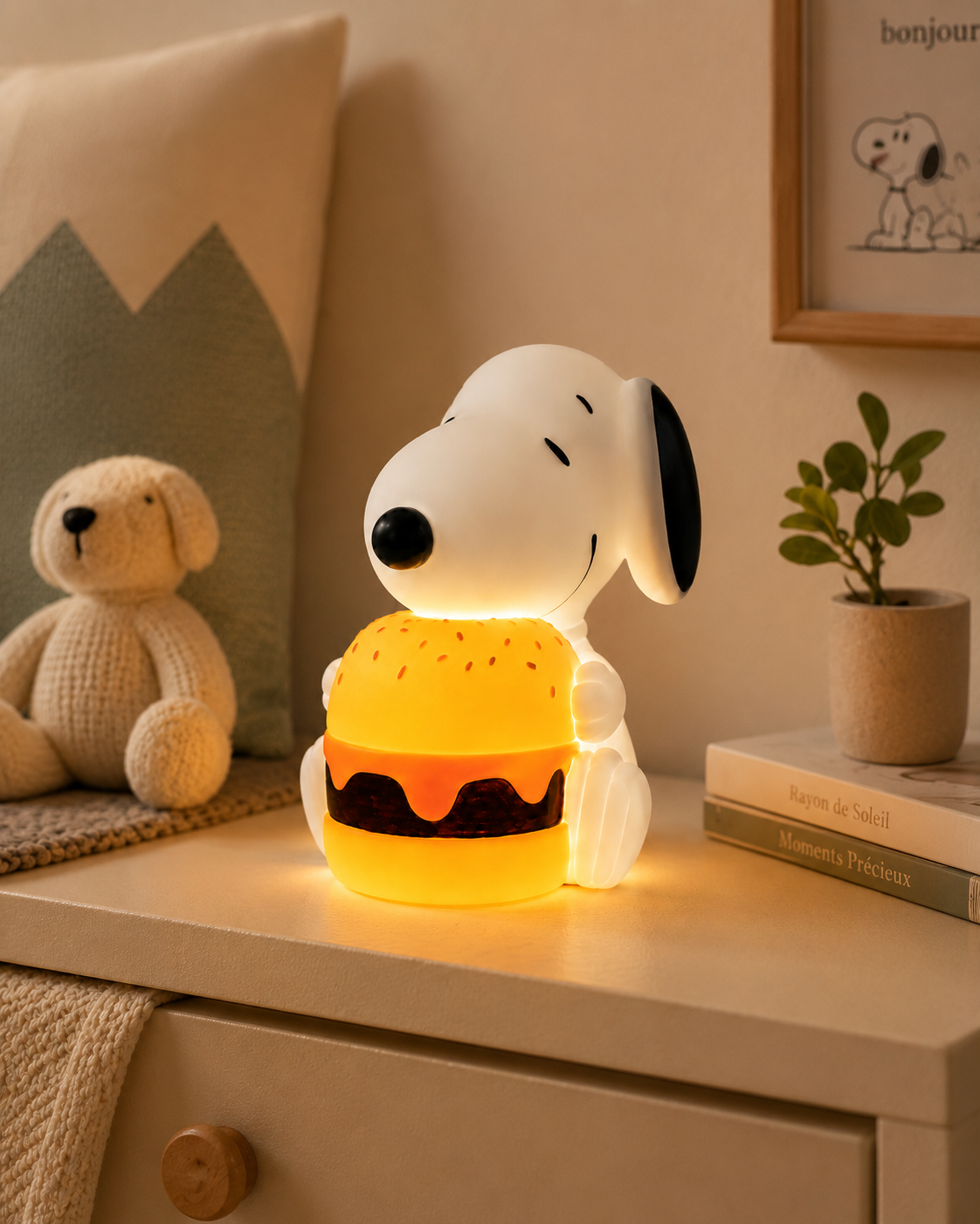 Snoopy Burger USB-C Mood Light angled view