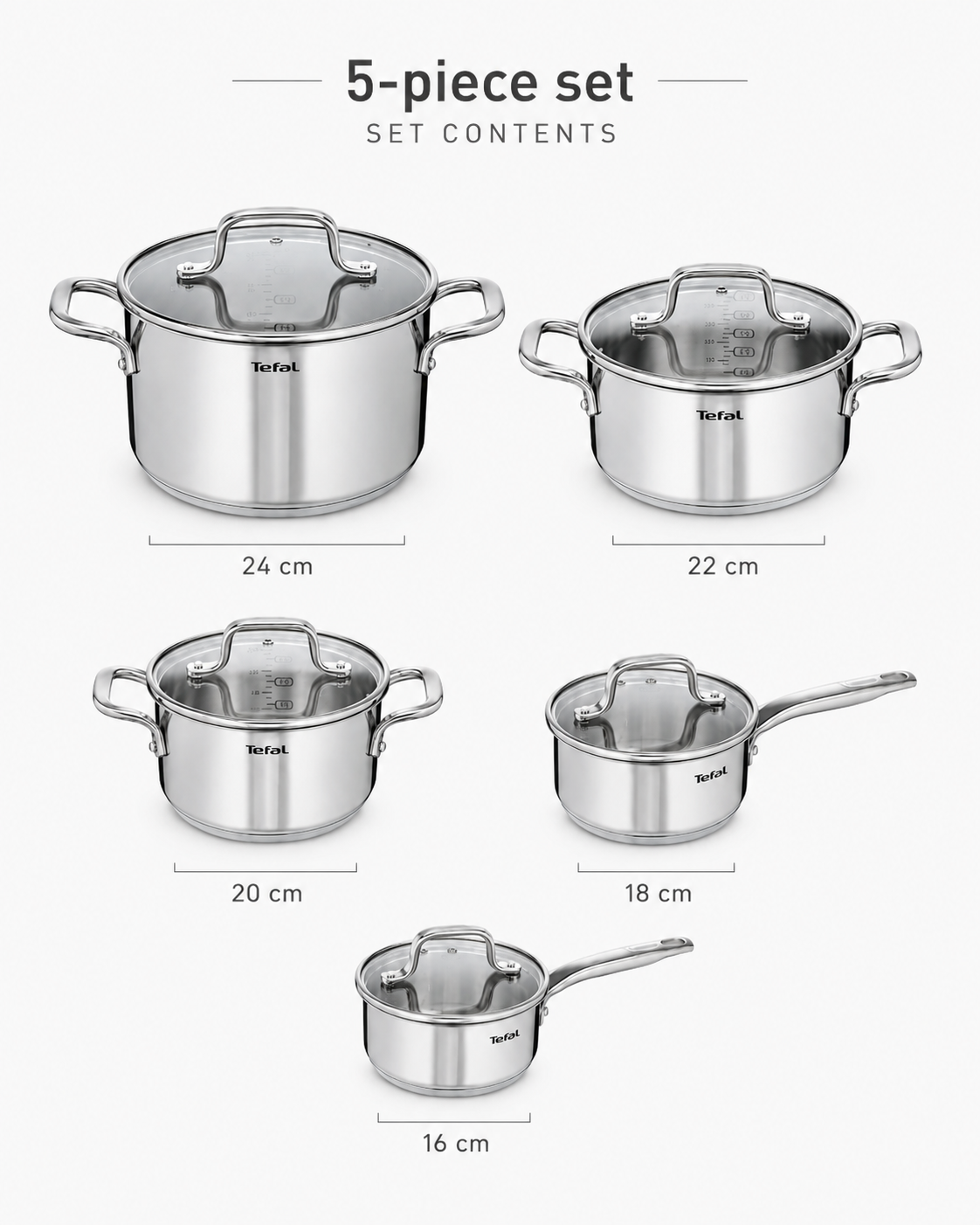Tefal Virtuoso 5-Piece Stainless Steel Pan Set detail view