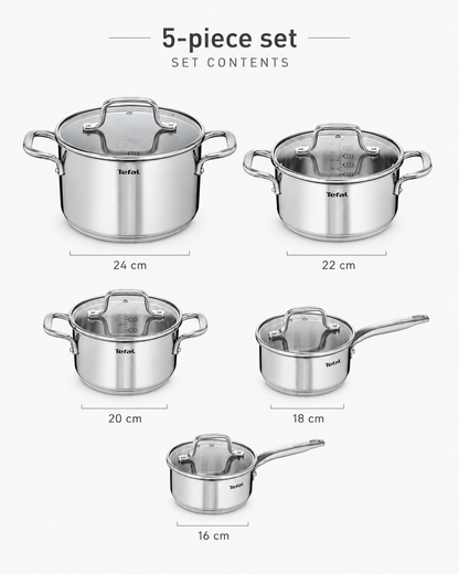 Tefal Virtuoso 5-Piece Stainless Steel Pan Set detail view